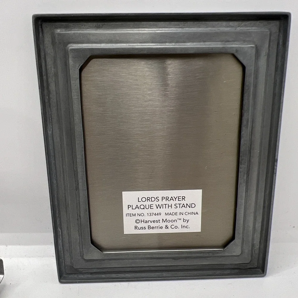 Vintage The Lord's Prayer Metal Plaque with stand by Russ Berrie (Harvest Moon)